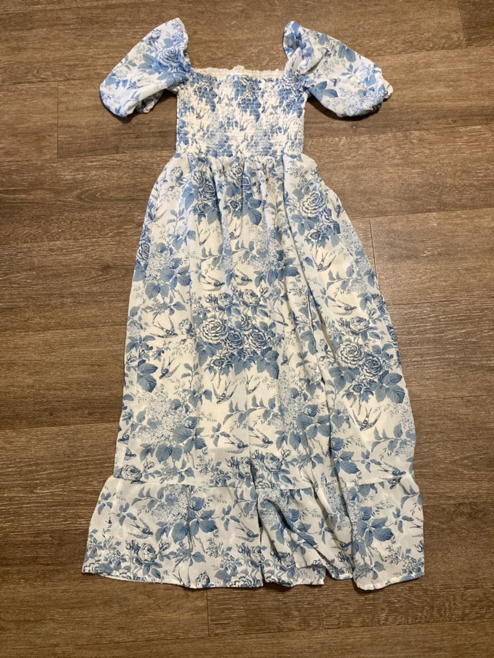 Blue Floral Smocked Maxi Dress - Women's